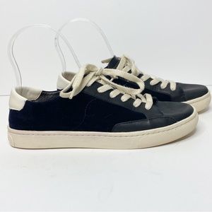 Soludos size 7.5 Ibiza Classic Lace up Sneaker Black Leather Velvet Cork